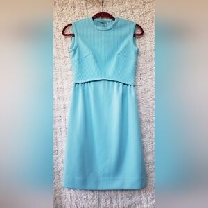 Vintage 60s sky blue ribbed sleeveless dress medium (as is)